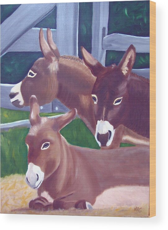 Donkey Wood Print featuring the photograph Three Donkeys by Natalie Rotman Cote