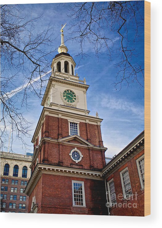 Clock Wood Print featuring the photograph Three Forty Five at Independence Hall by Mark Miller