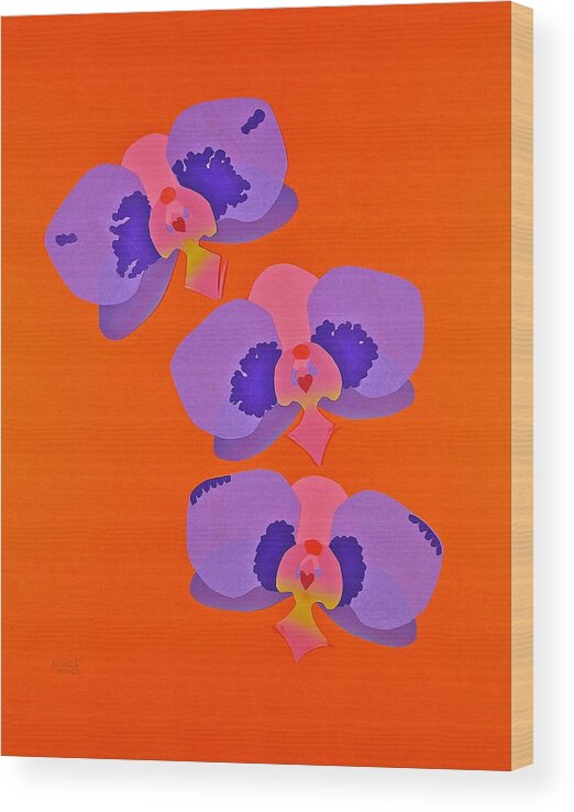 Collage Wood Print featuring the mixed media Three Orchids by Michele Myers