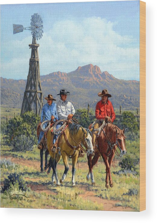 Cowboys Wood Print featuring the painting Three Riders by Randy Follis