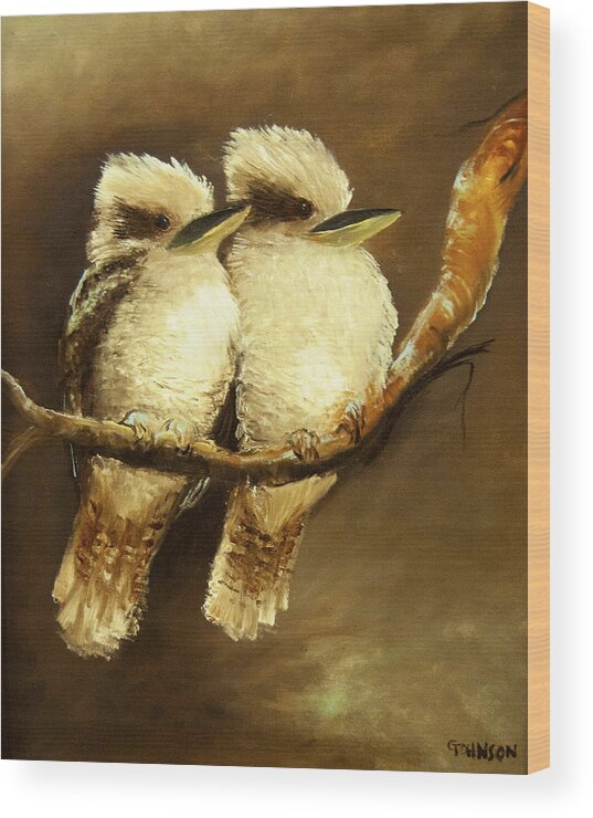 Kookaburra Wood Print featuring the painting Together forever by Glen Johnson