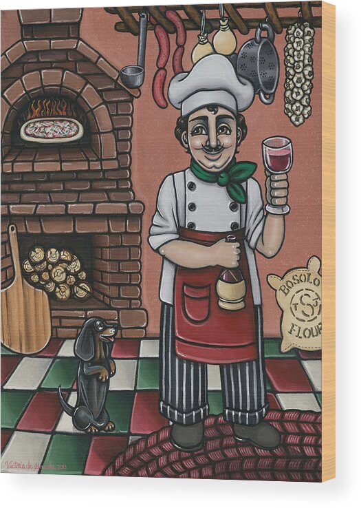 Italy Wood Print featuring the painting Tommys Italian Kitchen by Victoria De Almeida
