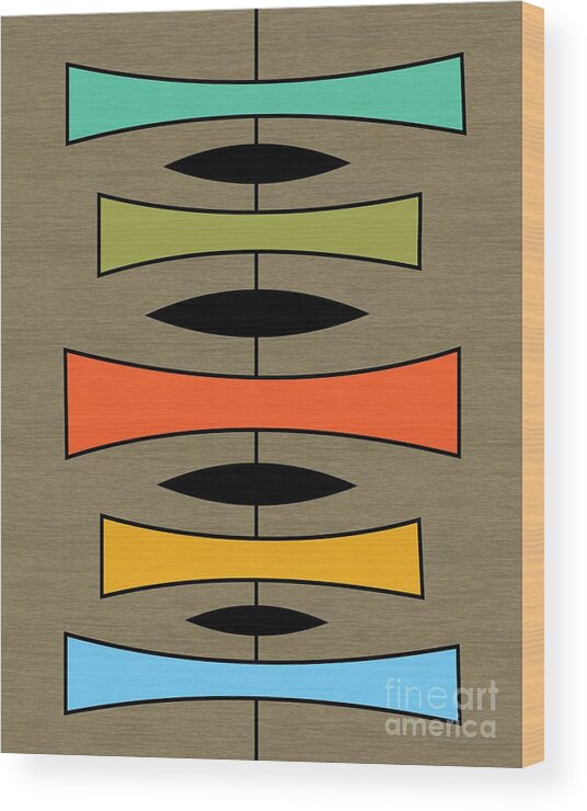 Mid-century Modern Wood Print featuring the digital art Trapezoids 2 on Brown by Donna Mibus