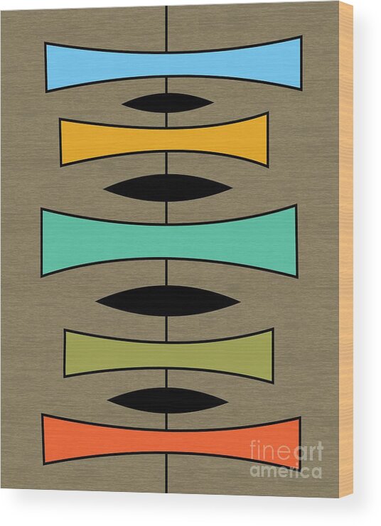 Mid-century Modern Wood Print featuring the digital art Trapezoids on Brown by Donna Mibus