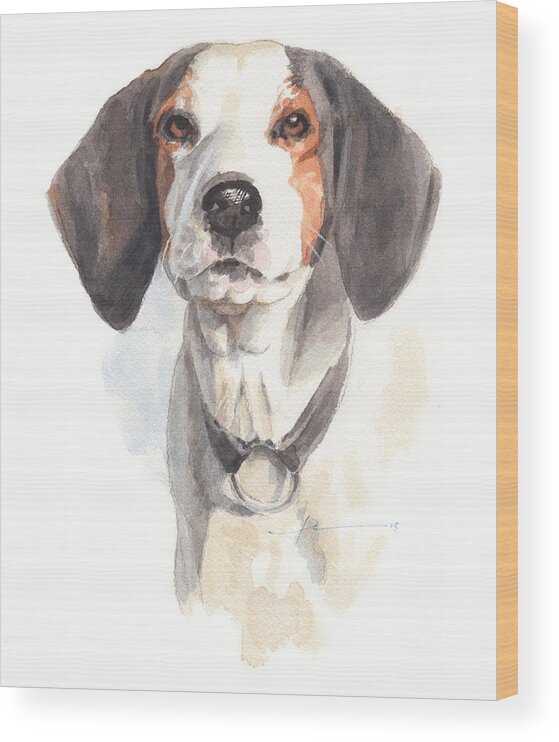 <a Href=http://miketheuer.com Target =_blank>www.miketheuer.com</a> Treeing Walker Coonhound Wood Print featuring the drawing Treeing Walker Coonhound by Mike Theuer