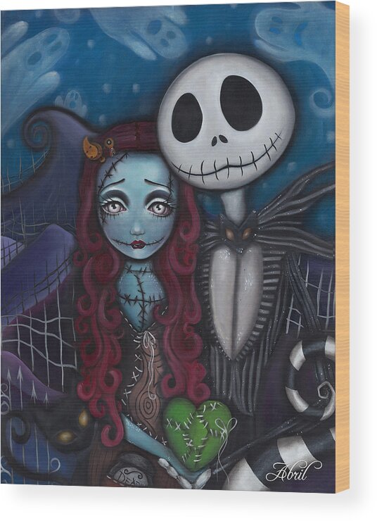 Nightmare Before Christmas Wood Print featuring the painting True Love by Abril Andrade