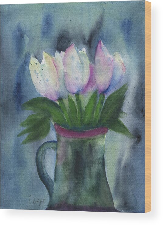 Tulips In A Beer Mug Wood Print featuring the painting Tulips In A Beer Mug by Frank Bright