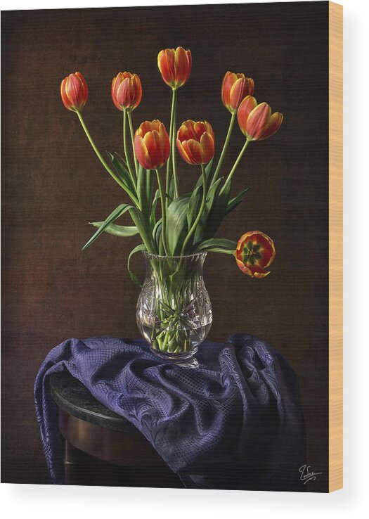 Vase Wood Print featuring the photograph Tulips In A Crystal Vase by Endre Balogh