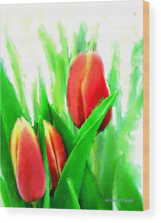 Floral Paintings Wood Print featuring the painting Tulips by Moon Stumpp