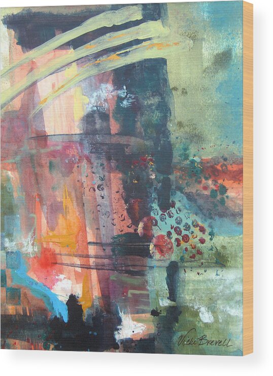 Abstract Wood Print featuring the painting Twilight I by Vicki Brevell