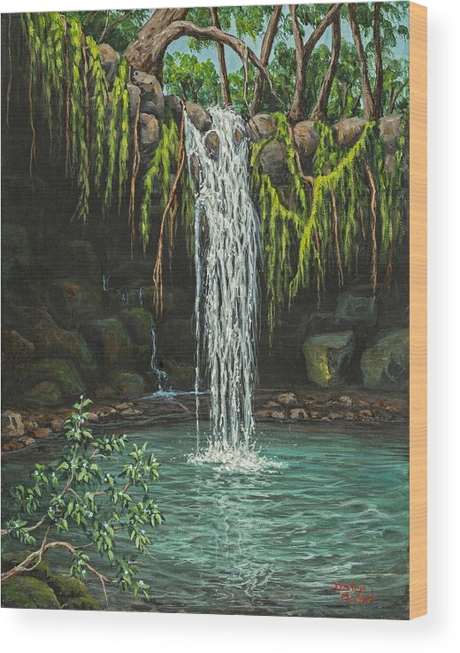 Landscape Wood Print featuring the painting Twin Falls by Darice Machel McGuire