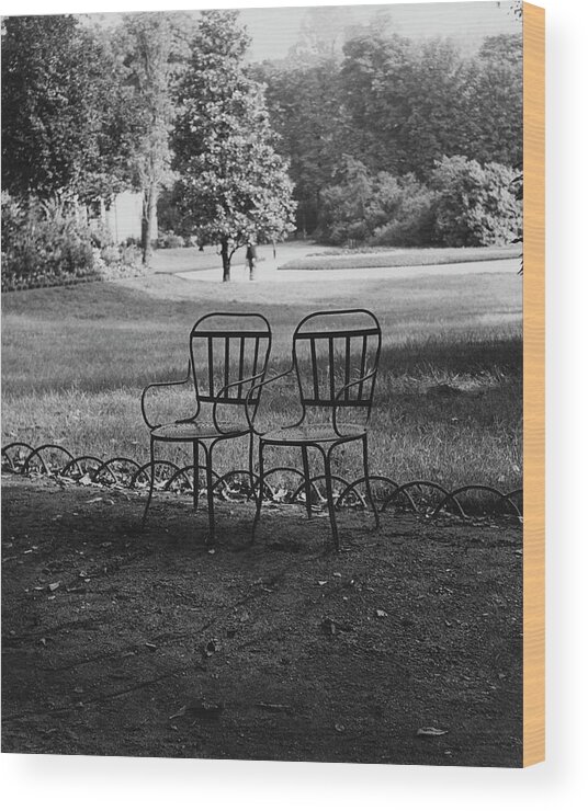 Champs-elysees Wood Print featuring the photograph Two Chairs Near The Champs Elysees by Erwin Blumenfeld