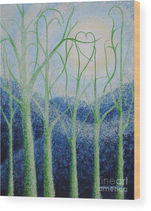 Blue Wood Print featuring the painting Two Hearts by Holly Carmichael