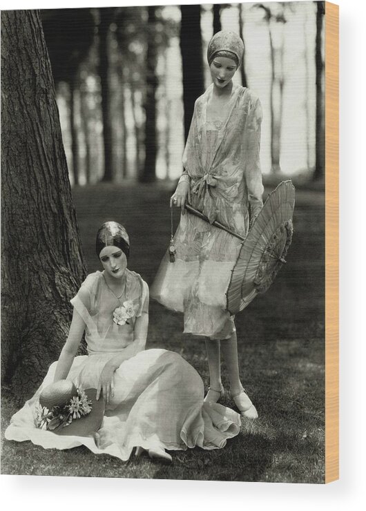 Accessories Wood Print featuring the photograph Two Models Wearing Masks by Edward Steichen