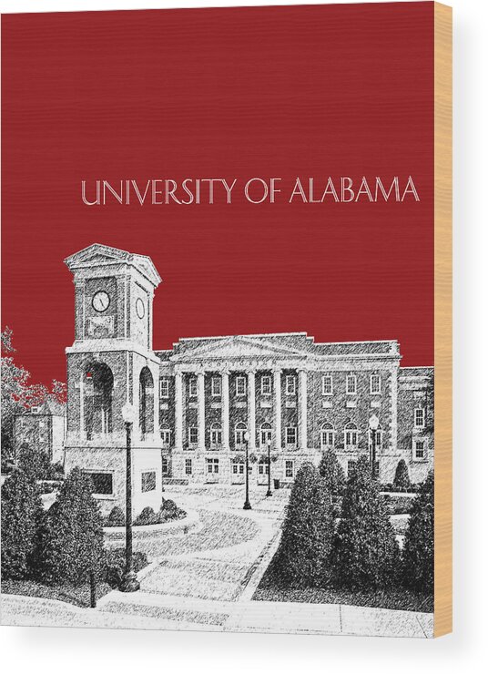 University Wood Print featuring the digital art University of Alabama #2 - Dark Red by DB Artist