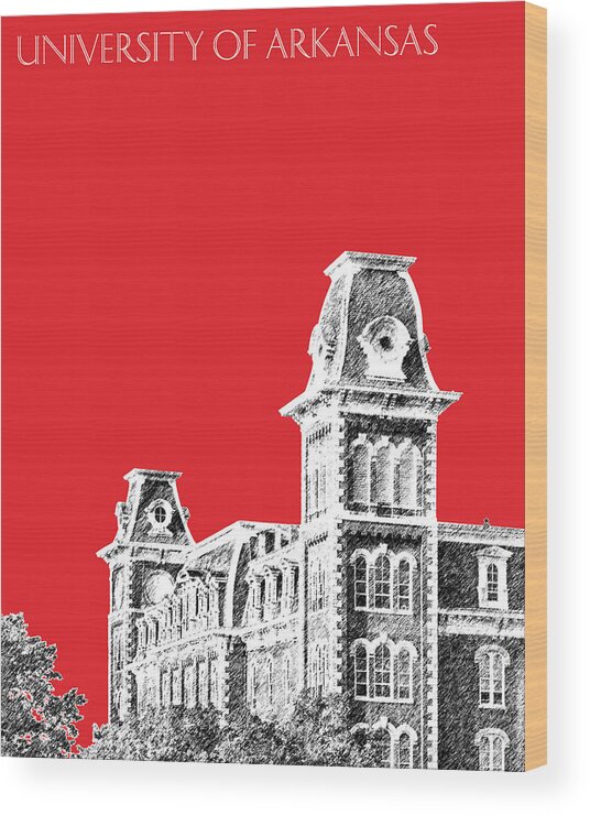 University Wood Print featuring the digital art University of Arkansas - Red by DB Artist