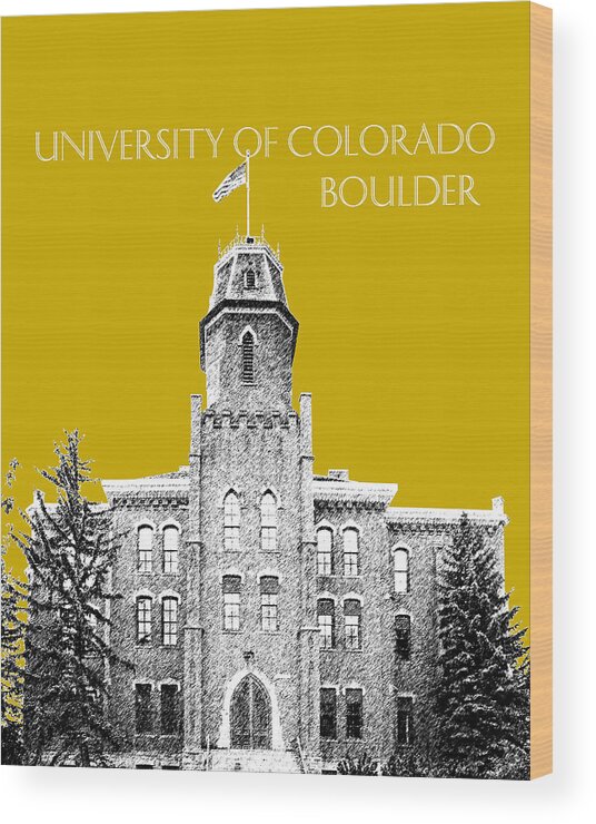 University Wood Print featuring the digital art University of Colorado Boulder - Gold by DB Artist