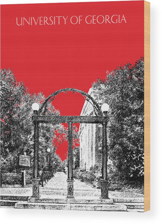 University Wood Print featuring the digital art University of Georgia - Georgia Arch - Red by DB Artist