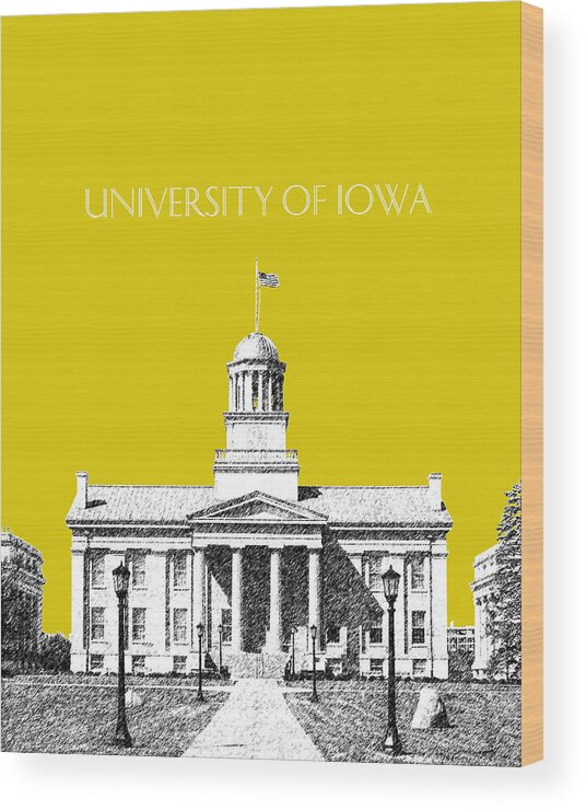 University Wood Print featuring the digital art University of Iowa - Mustard Yellow by DB Artist