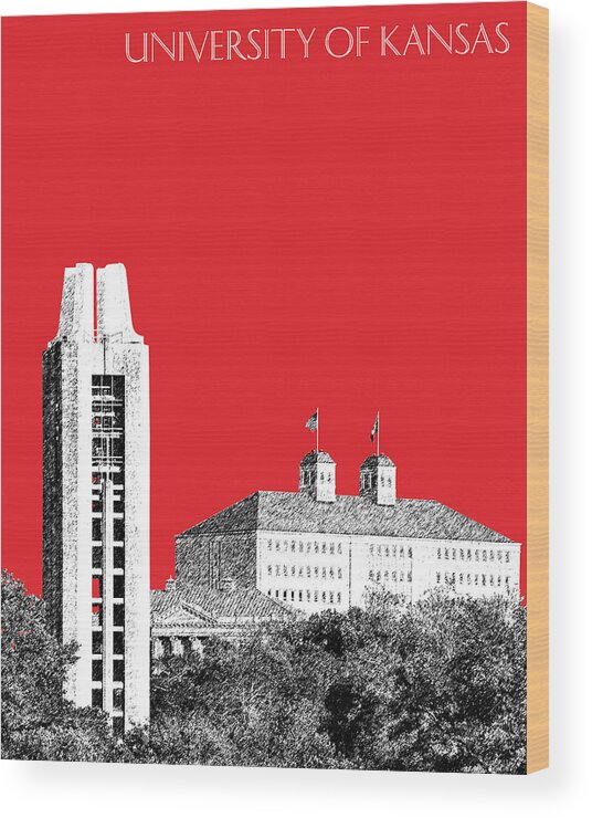 University Wood Print featuring the digital art University of Kansas - Red by DB Artist