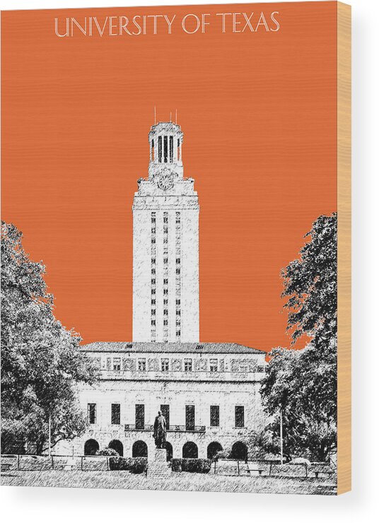 University Wood Print featuring the digital art University of Texas - Coral by DB Artist
