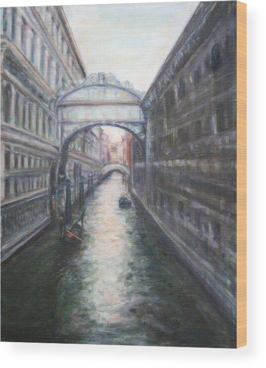 Boat Wood Print featuring the painting Venice Bridge of Sighs - Original Oil Painting by Quin Sweetman