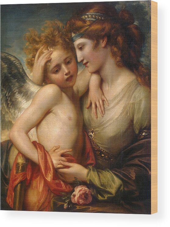 Benjamin West Wood Print featuring the painting Venus Consoling Cupid Stung by a Bee by Benjamin West