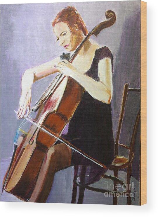 Cello Wood Print featuring the painting Vibrato by Judy Kay