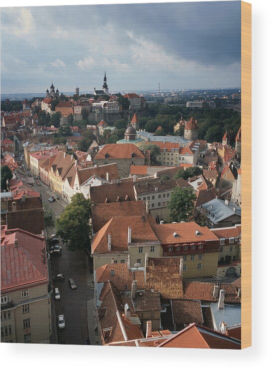 Tallinn Wood Print featuring the photograph View from above of Old Town Tallinn Estonia by Cliff Wassmann