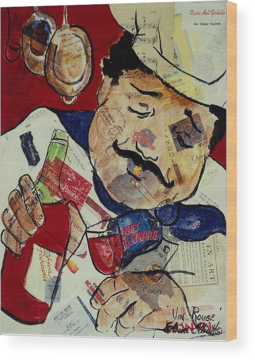 Chef Wood Print featuring the painting Vin Rouge by Elaine Elliott