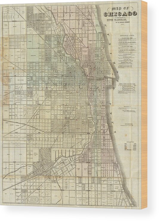 Vintage Wood Print featuring the photograph Vintage Map of Chicago - 1857 by Georgia Clare