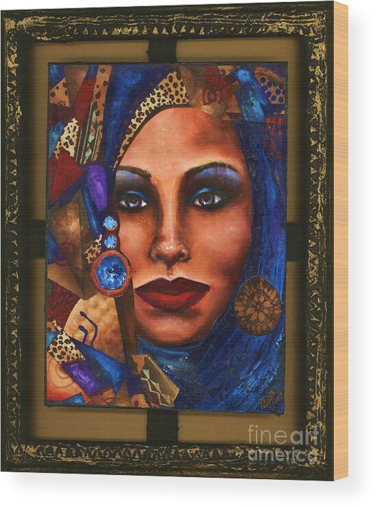 Woman Wood Print featuring the painting Vision in Blue by Alga Washington