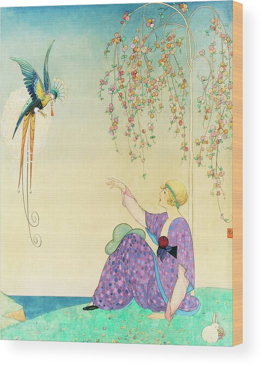 Fashion Wood Print featuring the digital art Vogue Magazine Illustration Of Woman Reaching by George Wolfe Plank