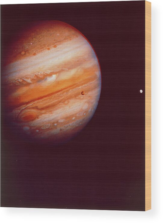 Astronomy Wood Print featuring the photograph Voyager 1 Photograph Of Jupiter & Moons by Nasa/science Photo Library.
