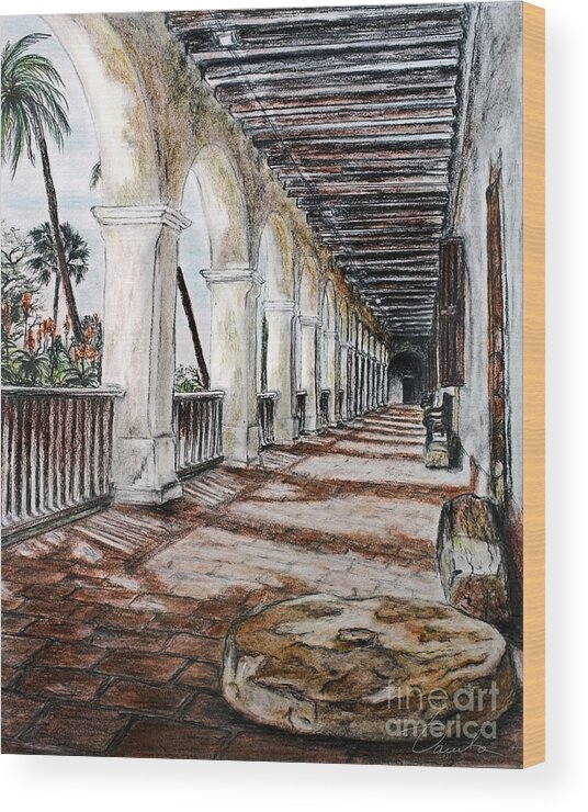 Santa Barbara Wood Print featuring the drawing Walking in the light by Danuta Bennett