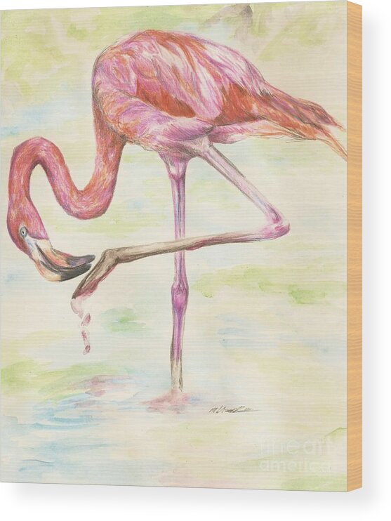 Bird Wood Print featuring the drawing Washable Pink by Meagan Visser