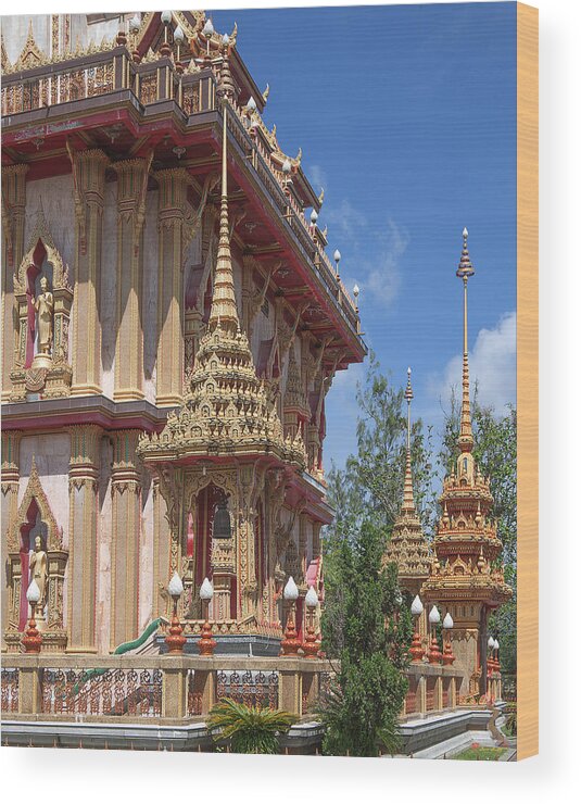 Scenic Wood Print featuring the photograph Wat Chalong Phramahathat Chedi Corner Tower DTHP410 by Gerry Gantt