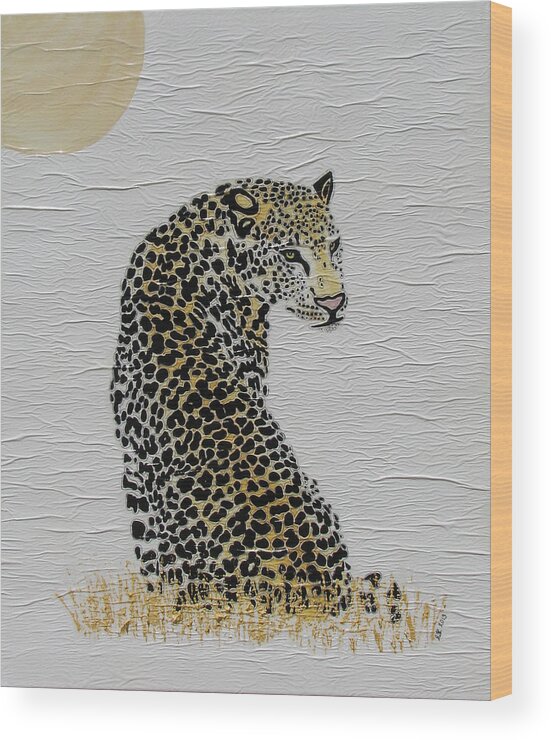 Leopard Wood Print featuring the painting Watchful Under The Sun by Stephanie Grant