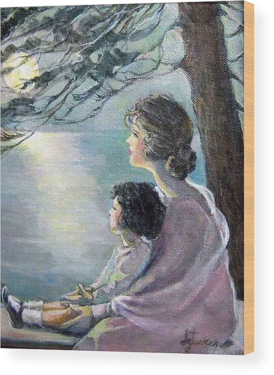 Nature Wood Print featuring the painting Watching the Moon by Donna Tucker