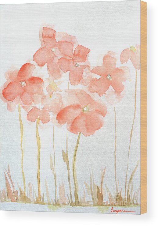 Delicate Flowers Wood Print featuring the painting Watercolor Flower Field by Patricia Awapara