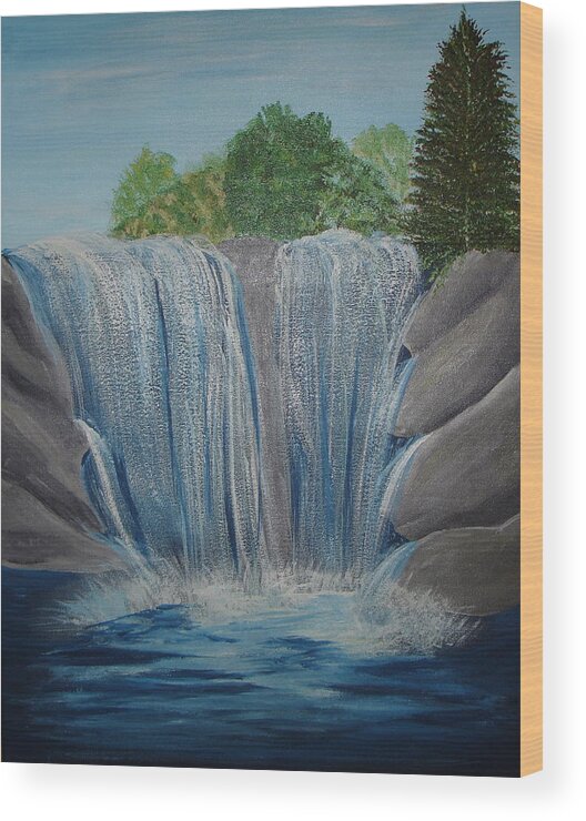 Waterfall Wood Print featuring the painting Waterfall by Angie Butler