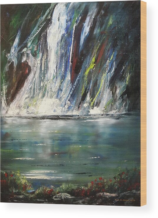 Water Wood Print featuring the painting Waterfall by Gina De Gorna