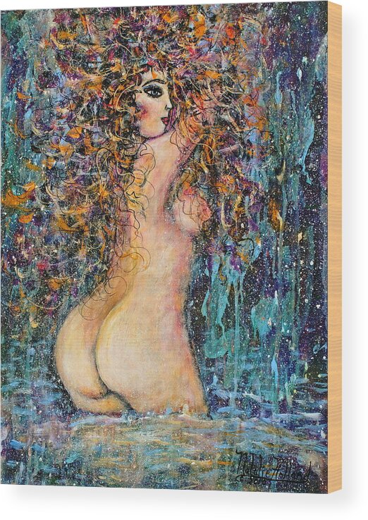 Nude Wood Print featuring the painting Waterfall Nude by Natalie Holland