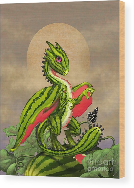 Watermelon Wood Print featuring the digital art Watermelon Dragon by Stanley Morrison