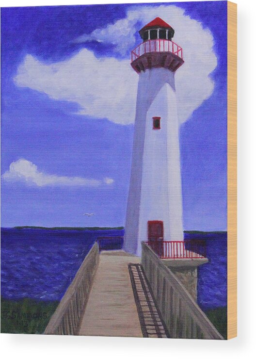 Lighthouse Wood Print featuring the painting Wawatam Lighthouse by Janet Greer Sammons