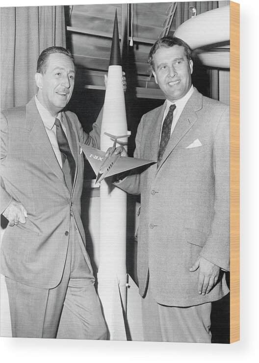 Two People Wood Print featuring the photograph Wernher Von Braun And Walt Disney by Nasa/marshall Space Flight Center