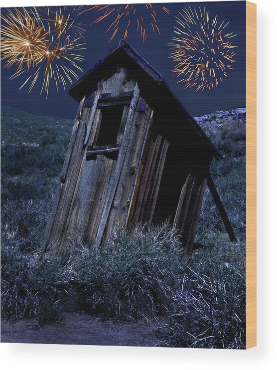 Outhouse Wood Print featuring the photograph Western Outhouse on the 4th by Dave Mills