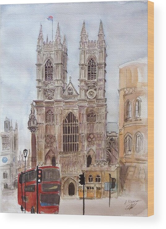 Architecture Wood Print featuring the painting Westminster Abbey by Henrieta Maneva