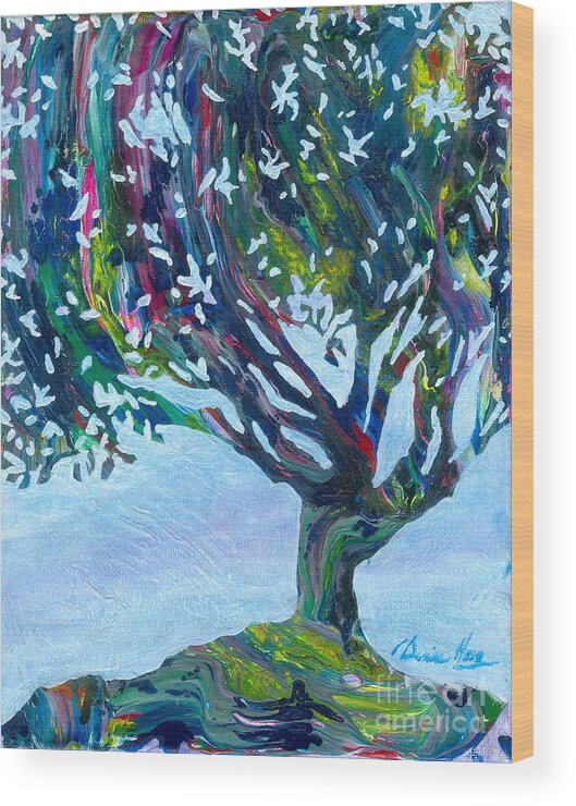 Nature Scene Wood Print featuring the painting Whimsical Tree by Denise Hoag