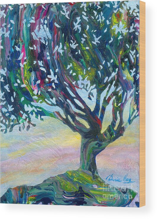 Tree Wood Print featuring the painting Whimsical Tree Pastel Sky by Denise Hoag